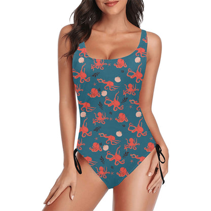 Octopus One Piece Swimsuit for Women, Beach Ocean Sea Cute Designer Swim Swimming Bathing Suits Body Swimwear