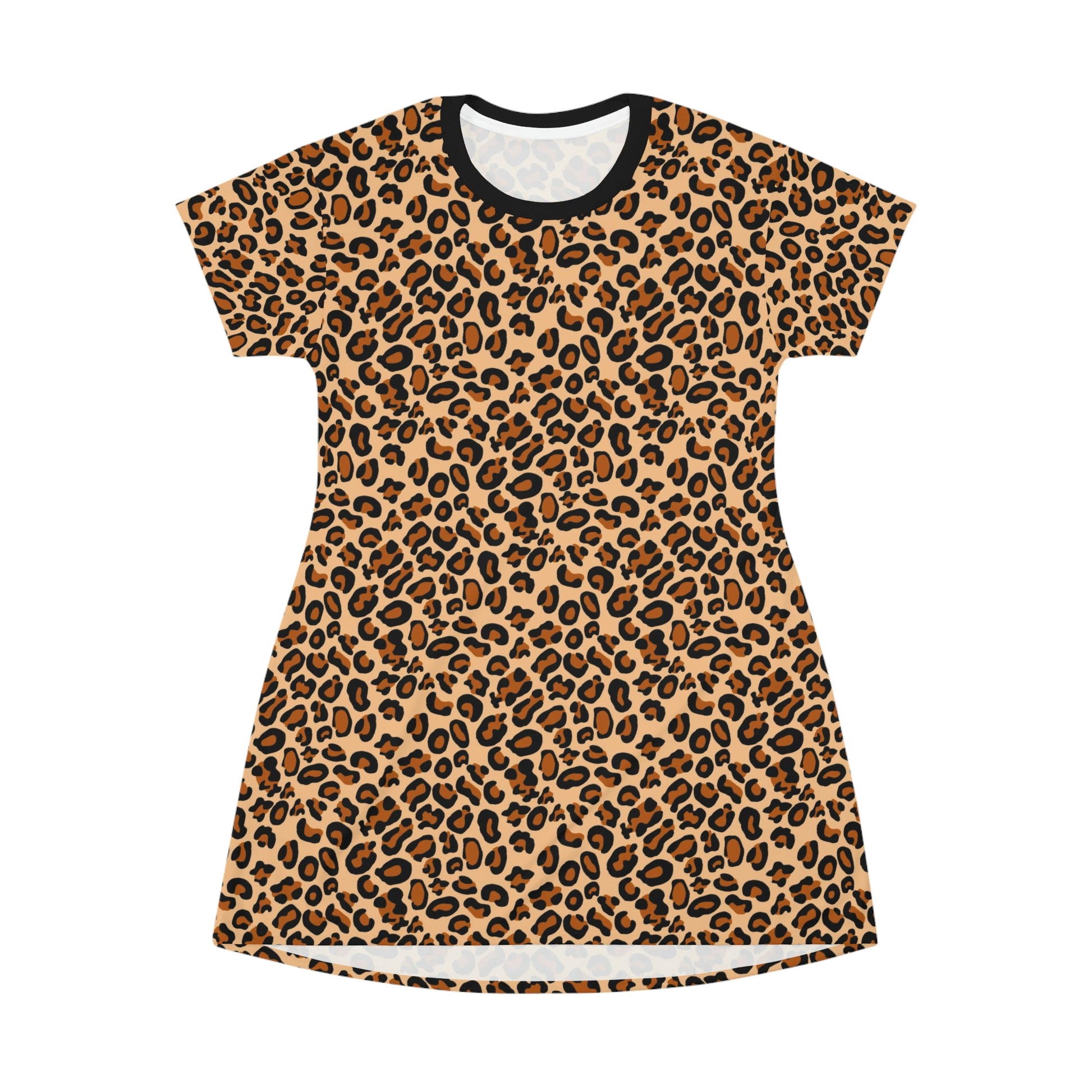 Leopard Tshirt Dress, Animal Print Cheetah Women Summer Beach Cute Festival Party Casual Designer Short Sleeve Girls Tee Starcove Fashion