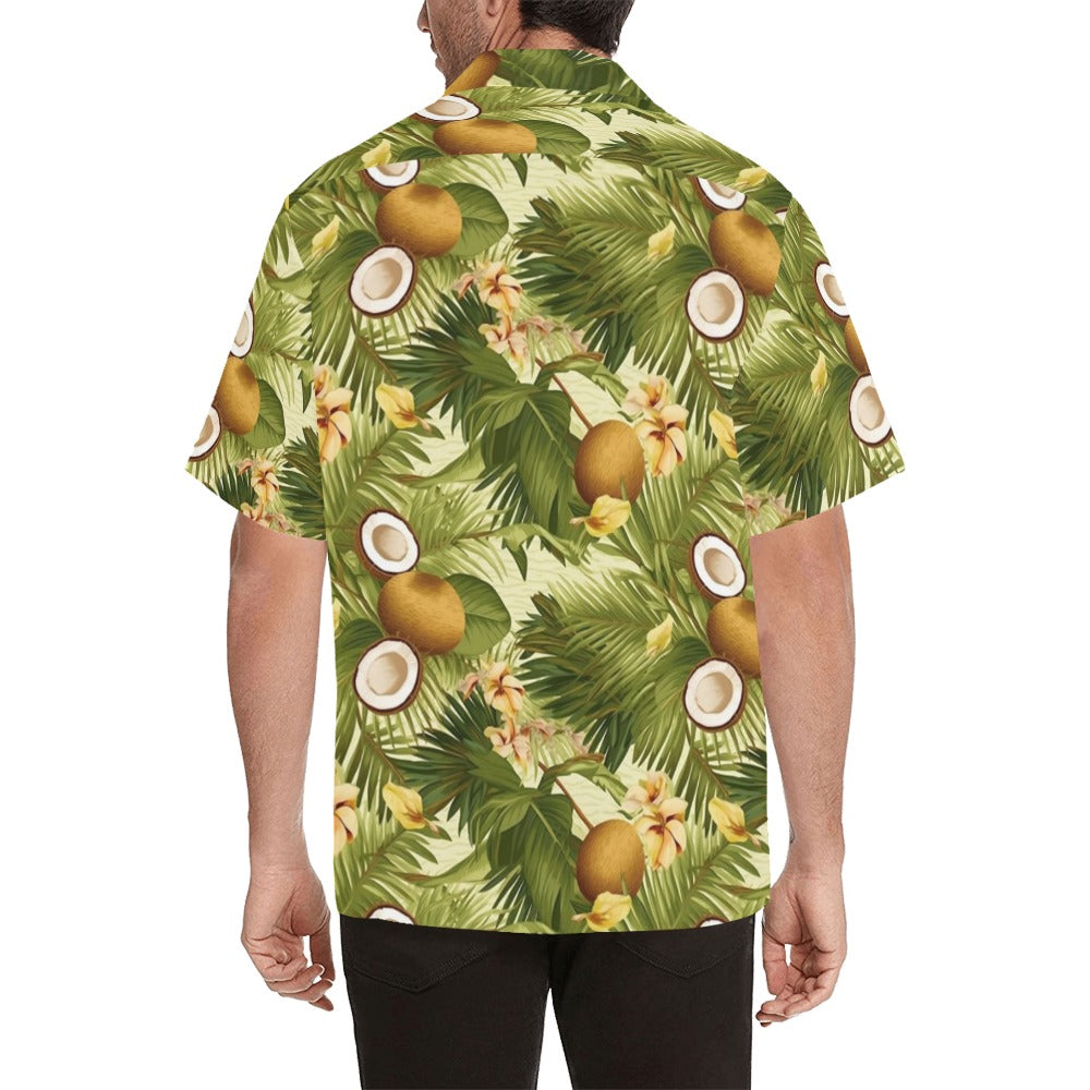 Coconut Men Hawaiian shirt, Tropical Green Flowers Fruit Vintage Aloha Hawaii Retro Summer Fruit Beach Plus Size Cool Button Down Shirt Starcove Fashion
