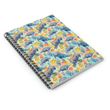 Manatee Spiral Notebook, Watercolor Fish Ocean Sea Pattern Design Journal Traveler Notepad Ruled Line Book Paper Pad Work Aesthetic