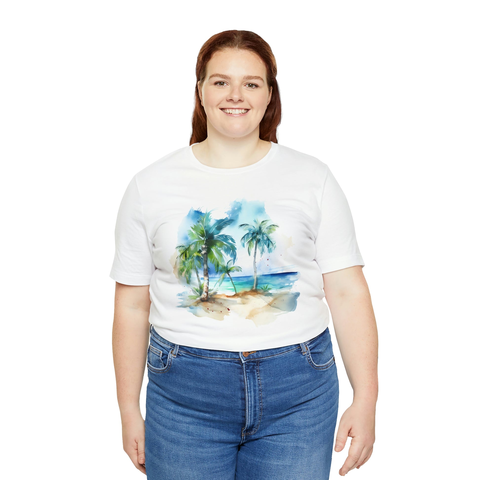 Beach Tshirt, Palm Trees Caribbean Watercolor Designer Graphic Aesthetic Crewneck Men Women Tee Top Short Sleeve Shirt Starcove Fashion