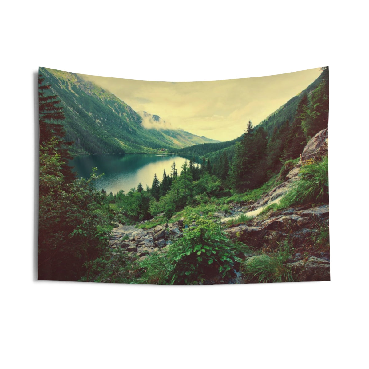 Mountain Lake Tapestry, Scenic Green Wilderness Nature Landscape Indoor Wall Art Hanging Tapestries Decor Starcove Fashion