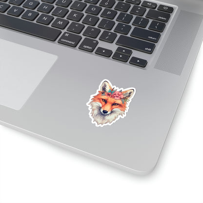 Fox Head Sticker, Floral Animal Art Laptop Decal Vinyl Cute Waterbottle Tumbler Car Waterproof Bumper Aesthetic Die Cut Wall Clear