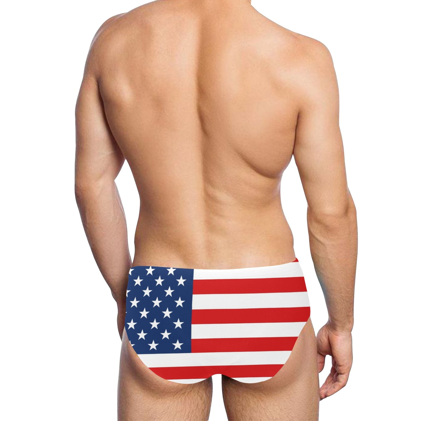 American Flag Men Swim Briefs, USA Patriotic Stars and Stripes Red White Blue 80s 4th of July Swimming Trunks Suit Swimsuit Bikini Swimwear Starcove Fashion