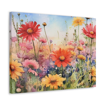 Wildflowers Canvas Gallery Wrap, Watercolor Floral Field Wall Art Print Decor Small Large Hanging Modern Landscape Living Room Starcove Fashion