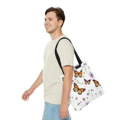 Monarch Butterfly Tote Bag, Purple Flowers Floral Cute Canvas Shopping Small Large Travel Reusable Aesthetic Shoulder Bag Starcove Fashion