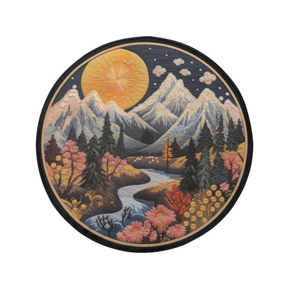 Floral Mountains Spare Tire Wheel Cover, Sunset Boho Flowers Trees Faux Embroidery Back Up Camera Hole Design Backup RV Car Camper Truck