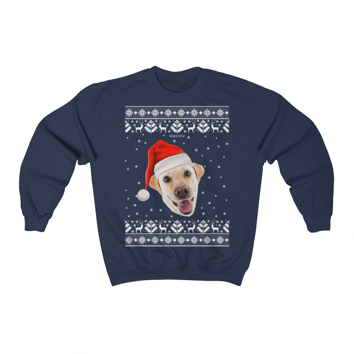 Custom Dog Face Christmas Sweater, Funny Xmas Ugly Sweatshirt Personalized Holiday Photo Dog Cat Pet Matching Family Santa Hat Gift Starcove Fashion