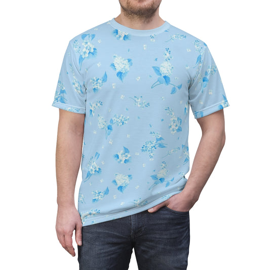 Light Blue Flowers Men Tshirt, Floral Designer Graphic Aesthetic Fashion Crewneck Tee Top Gift Shirt Starcove Fashion