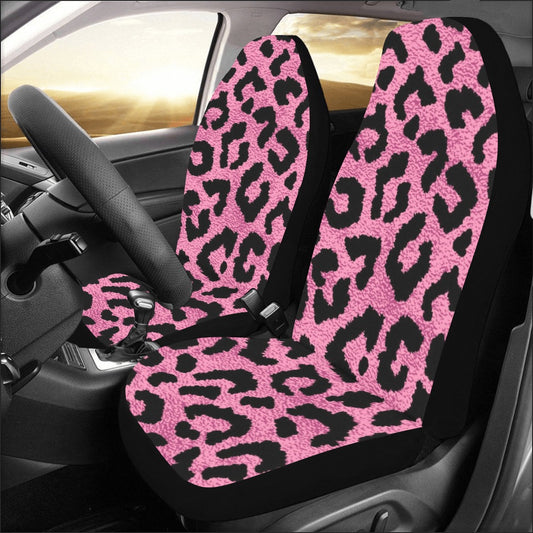 Pink Fuchsia Leopard Car Seat Covers 2 pc, Animal Print Cheetah Pattern Front Seat Covers Vehicle Women SUV Seat Protector Accessory