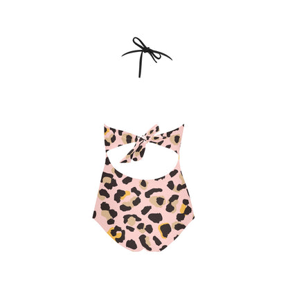 Pink Leopard Lace Swimsuit Women, Animal Print Cheetah Black One Piece Band Embossing Cute Designer Bathing Suit Padded Cups Plus Size