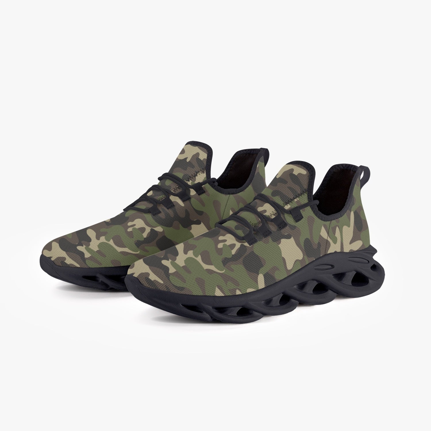 Camo Sneakers, Green Army Camouflage Bouncing Mesh Men Women Knit Running Athletic Sport Workout Breathable Lace Up Fitness Shoes Trainers Starcove Fashion