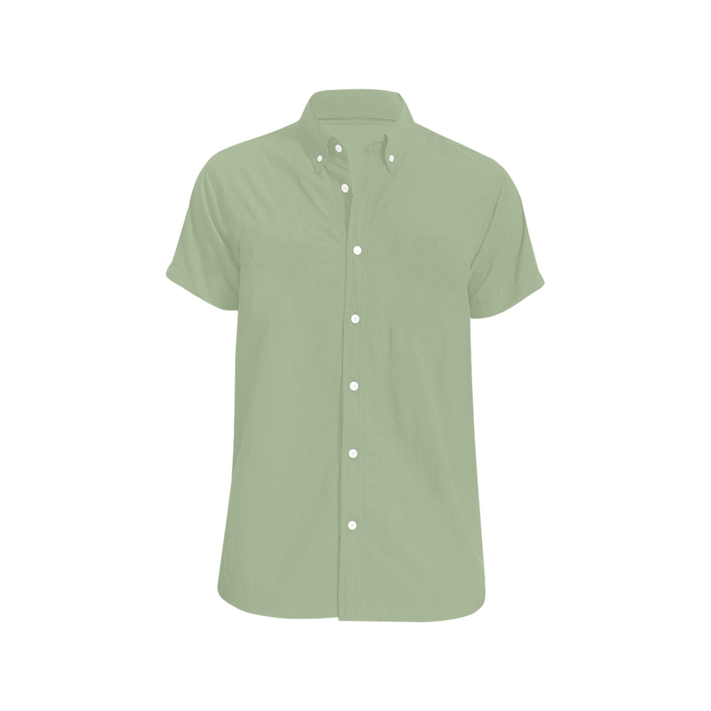 Sage Green Short Sleeve Men Button Down Shirt, Olive Solid Color Print Casual Buttoned Summer Dress Collared Plus Size Starcove Fashion