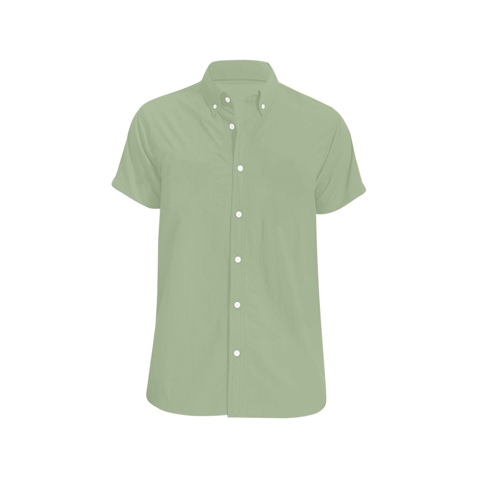 Sage Green Short Sleeve Men Button Down Shirt, Olive Solid Color Print Casual Buttoned Summer Dress Collared Plus Size S Sage Green Short Sleeve Men Button Down Shirt, Olive Solid Color Print Casual Buttoned Summer Dress Collared Plus Size S