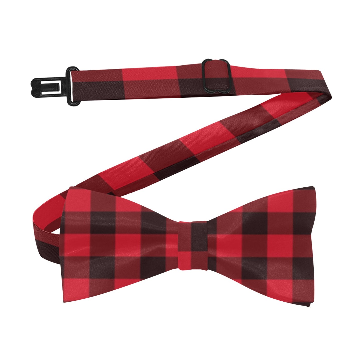 Red Buffalo Plaid Bow Tie, Black Red Check Checkered Classic Chic Adjustable Pre Tied Bowtie Gift Him Men Tuxedo Groomsmen Necktie Wedding