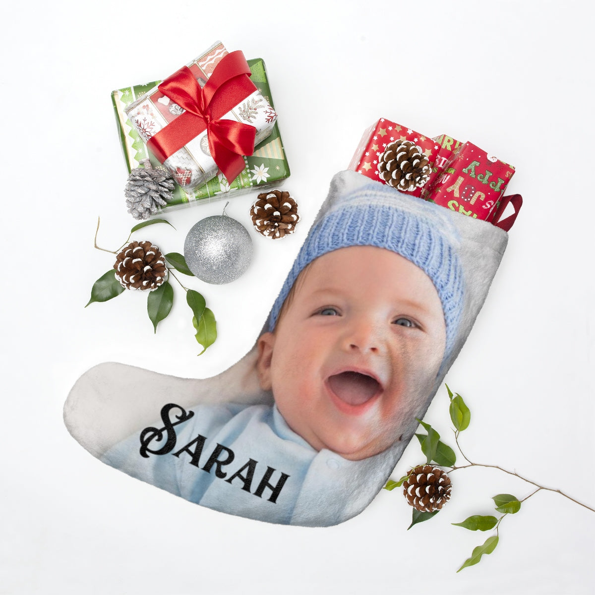 Custom Photo Christmas Stockings, Personalized Name Xmas Holiday Text Santa Baby Kids Children Mom Dad Gift Starcove Fashion