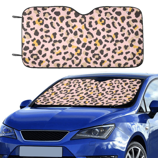 Pink Leopard Print Windshield Sun Shade, Animal Cheetah Car Accessories Auto Cover Protector Window Visor Screen Decor 55" x 29.53"