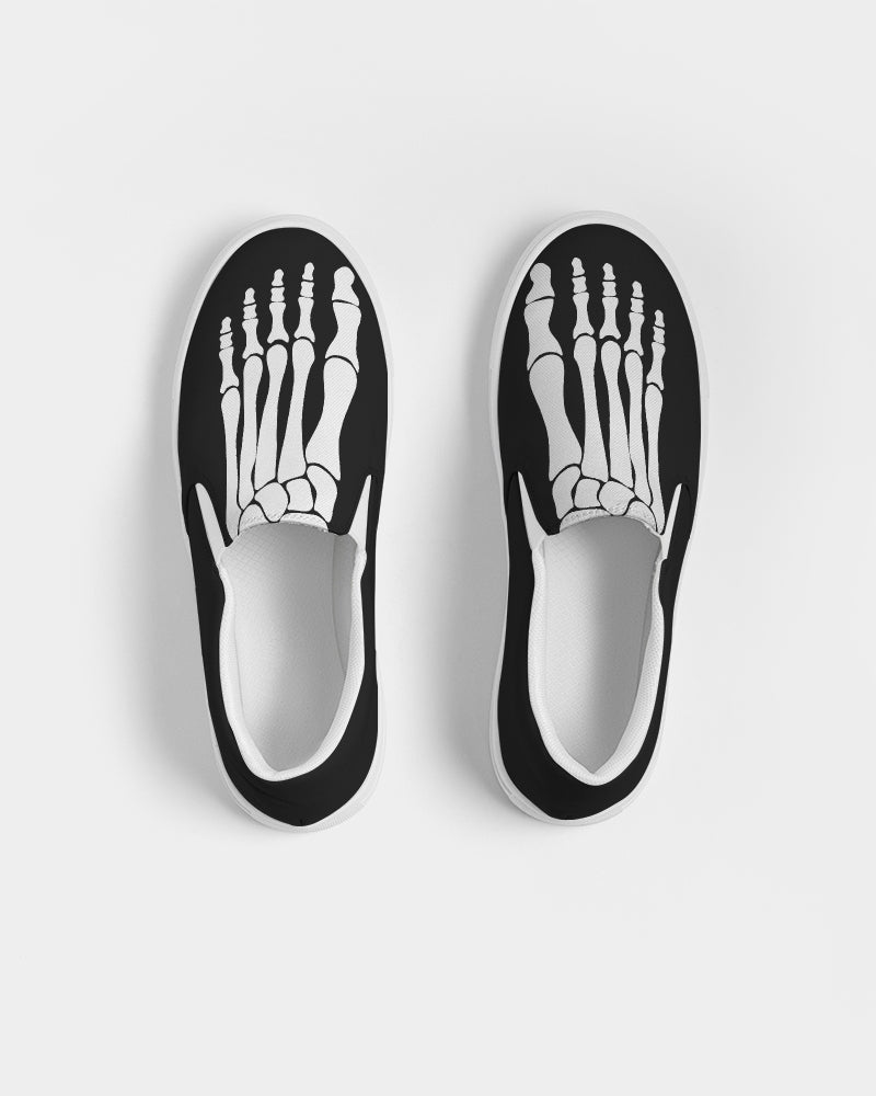 Skeleton Men Slip On Shoes, Feet Bones Canvas Gothic Black Sneakers White Low Aesthetic Designer Festival Halloween Casual Shoes