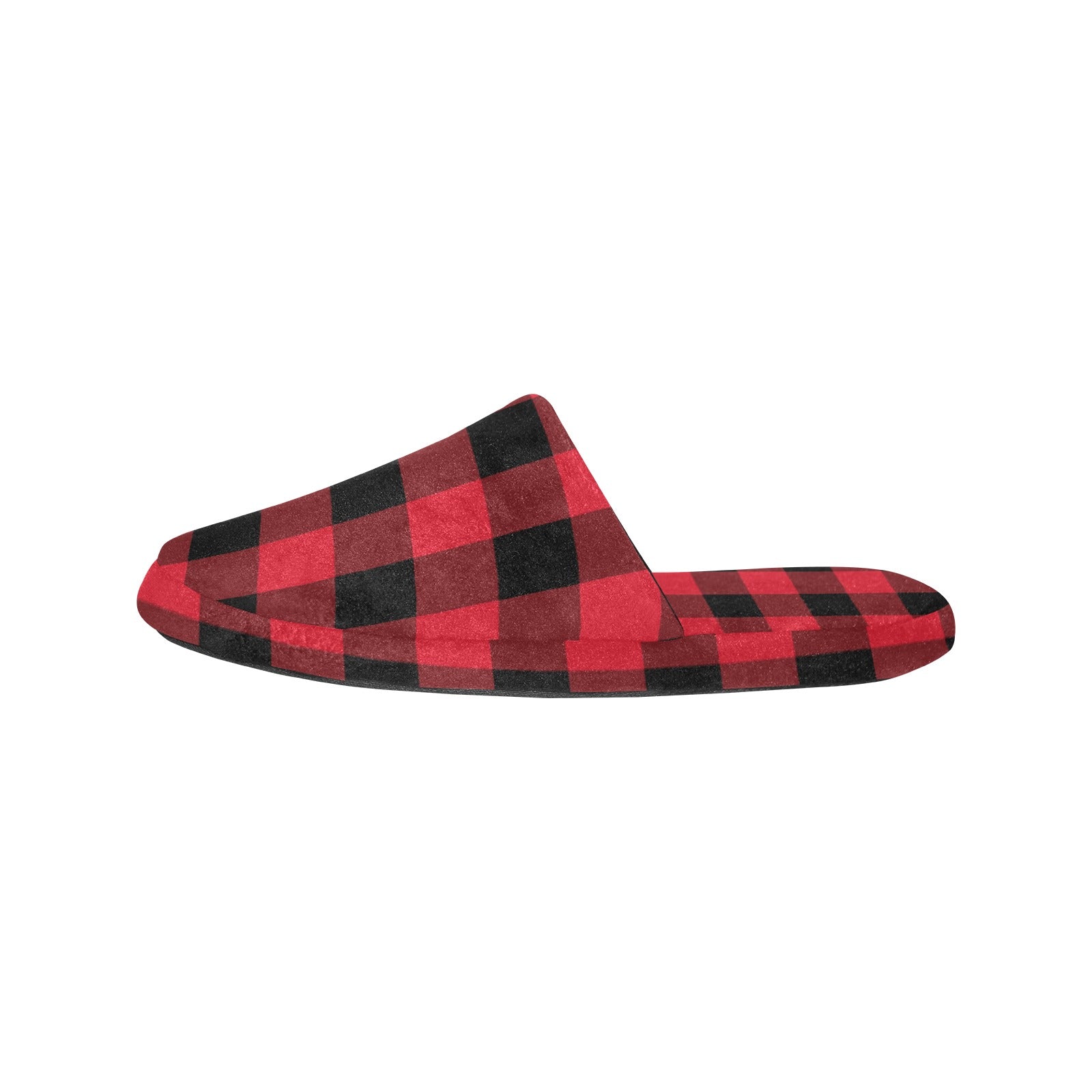 Buffalo Plaid Women's House Slide Slippers, Red Black Check Christmas Handmade Bedroom Cozy Winter Shoes Starcove Fashion