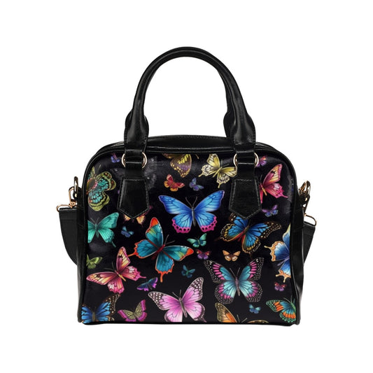 Butterfly Leather Purse, Women Designer Handbag Animal Print Black Small Cute Shoulder Vegan Leather Crossbody Bag Ladies