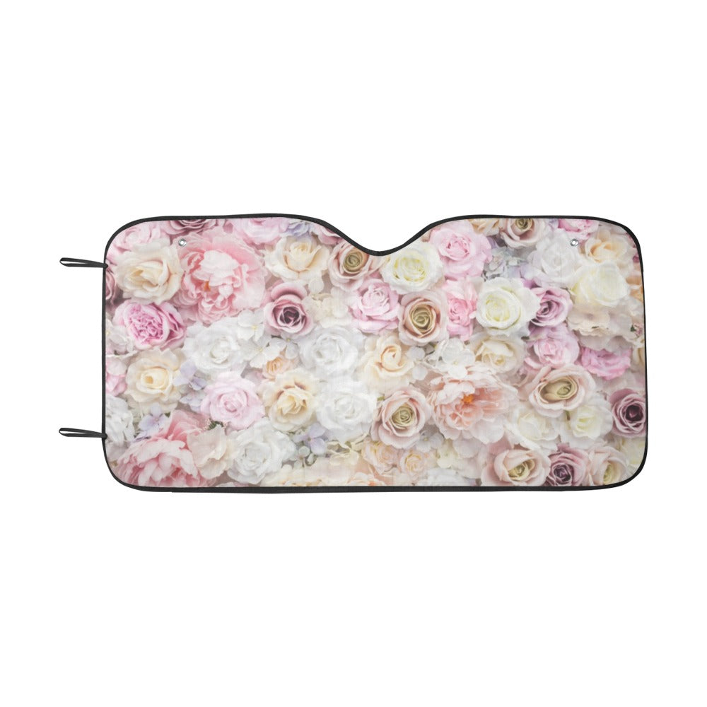 Roses Flowers Sun Windshield, Floral Pastel Pink Car Accessories Auto Shade Protector Window Visor Screen Cover Decor 55" x 29.53"