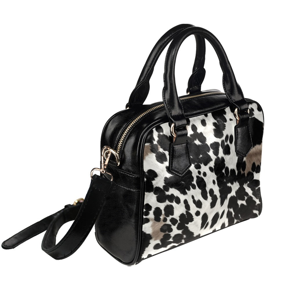 Cow Print Purse, Animal Black White Brown Pattern Cute Small Shoulder Bag Vegan Leather Women Designer Handbag Starcove Fashion