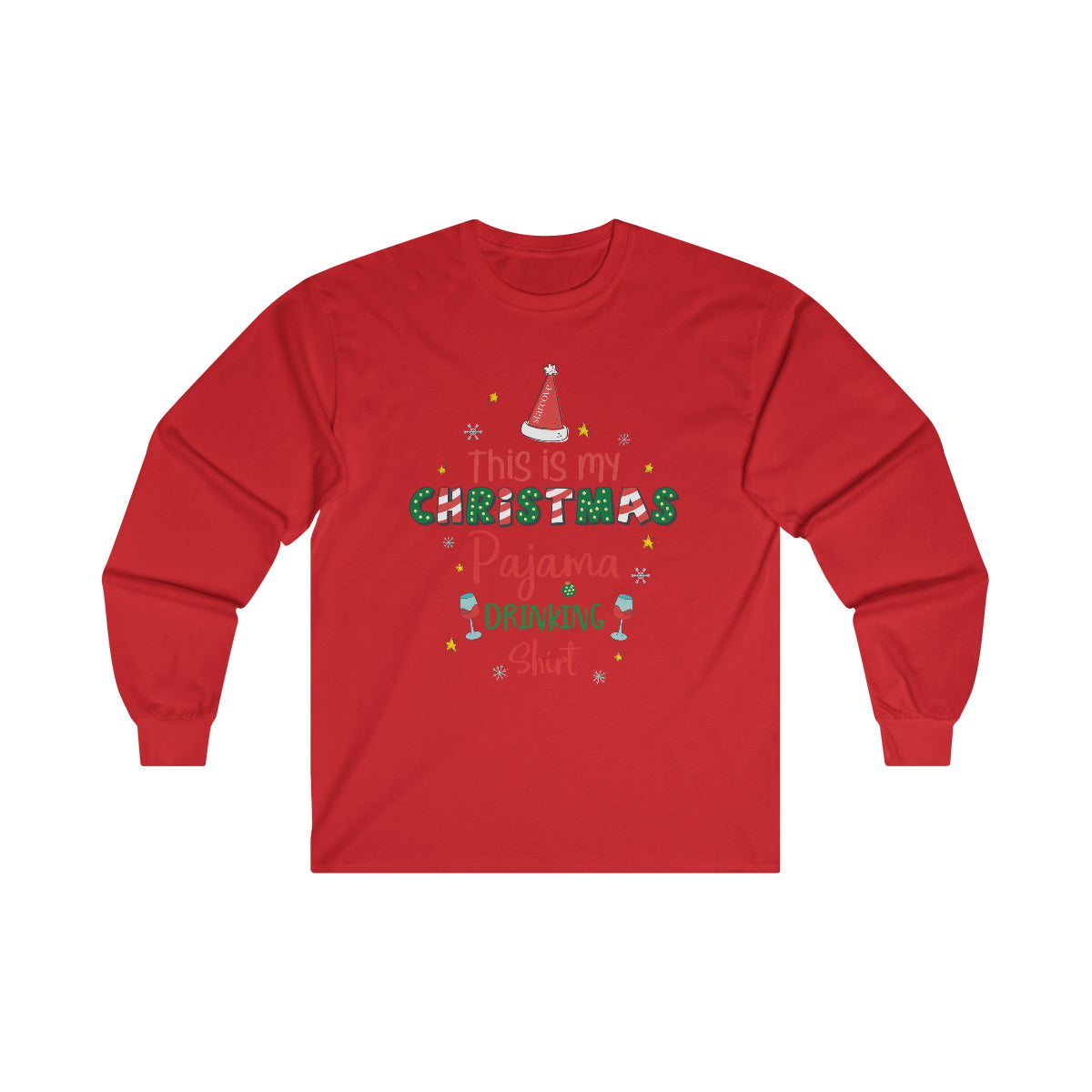 This is My Christmas Pajama Drinking Shirt, Funny Family Xmas Party Ugly Wine Eve St Nicolas Men Women Long Sleeve Top Gift Starcove Fashion