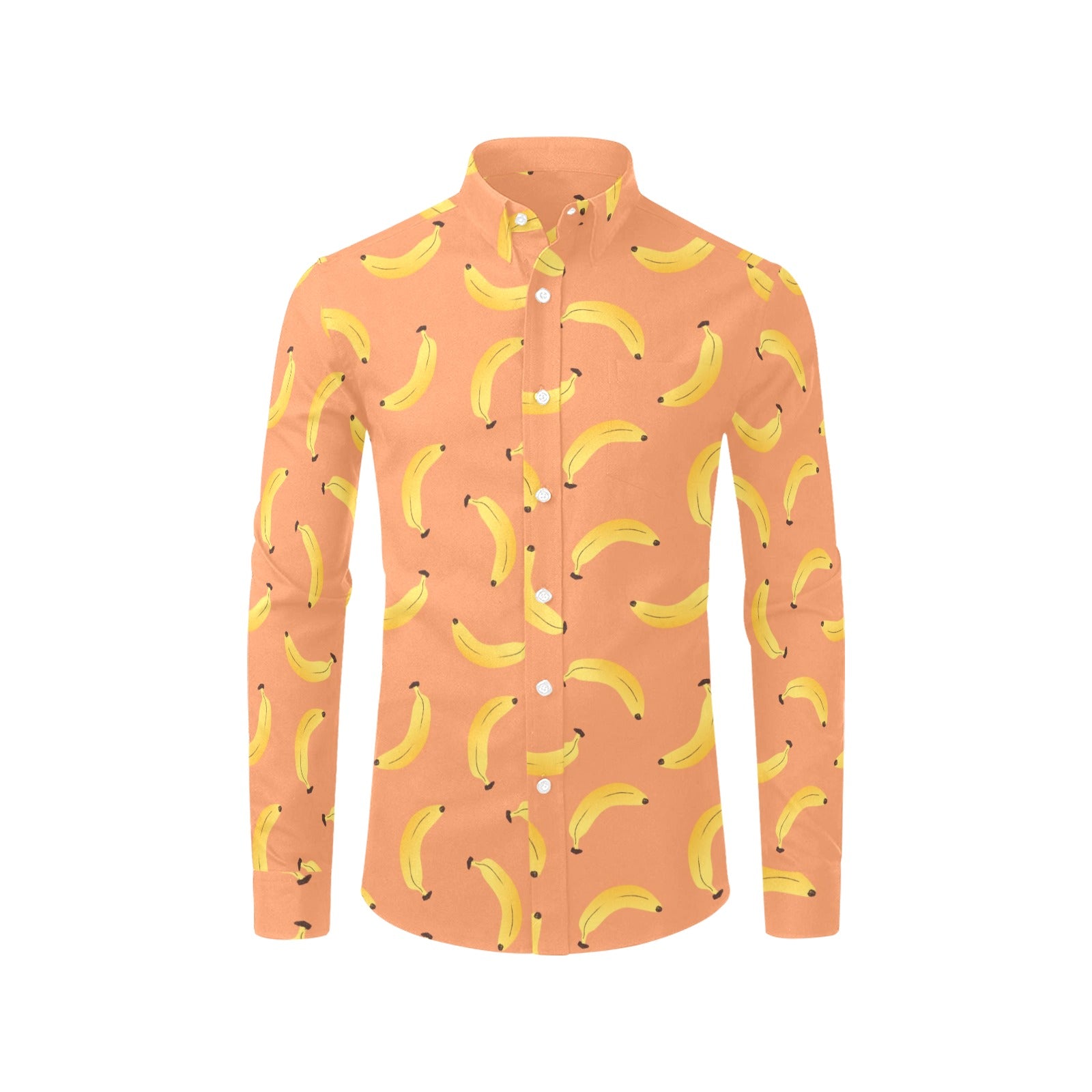 Banana Long Sleeve Men Button Up Shirt, Exotic Fruit Print Dress Buttoned Collar Dress Shirt with Chest Pocket Starcove Fashion