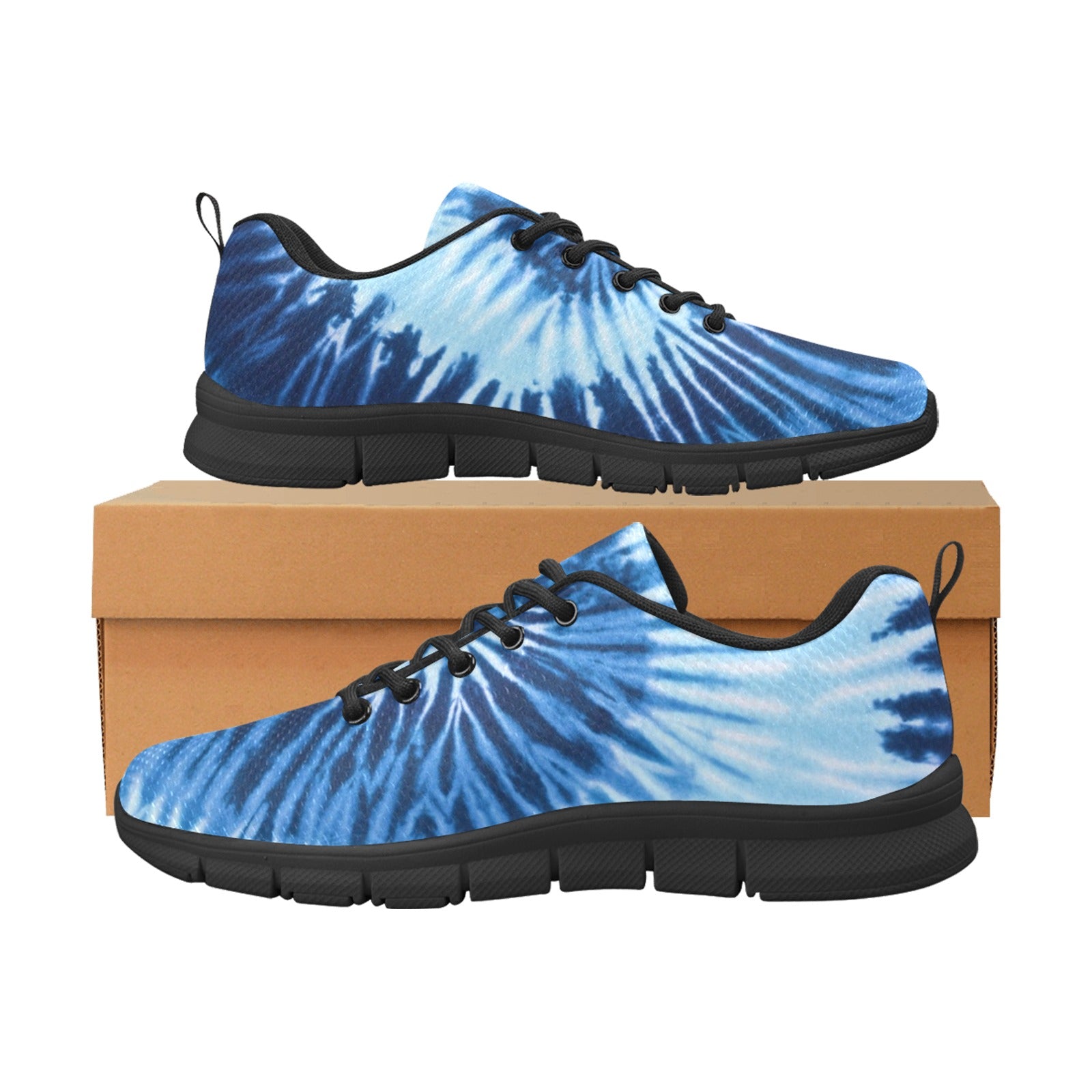 Blue Tie dye Men Breathable Sneakers, Spiral Pattern Print Lace Up Running Custom Designer Casual Mesh Large Size Shoes Starcove Fashion