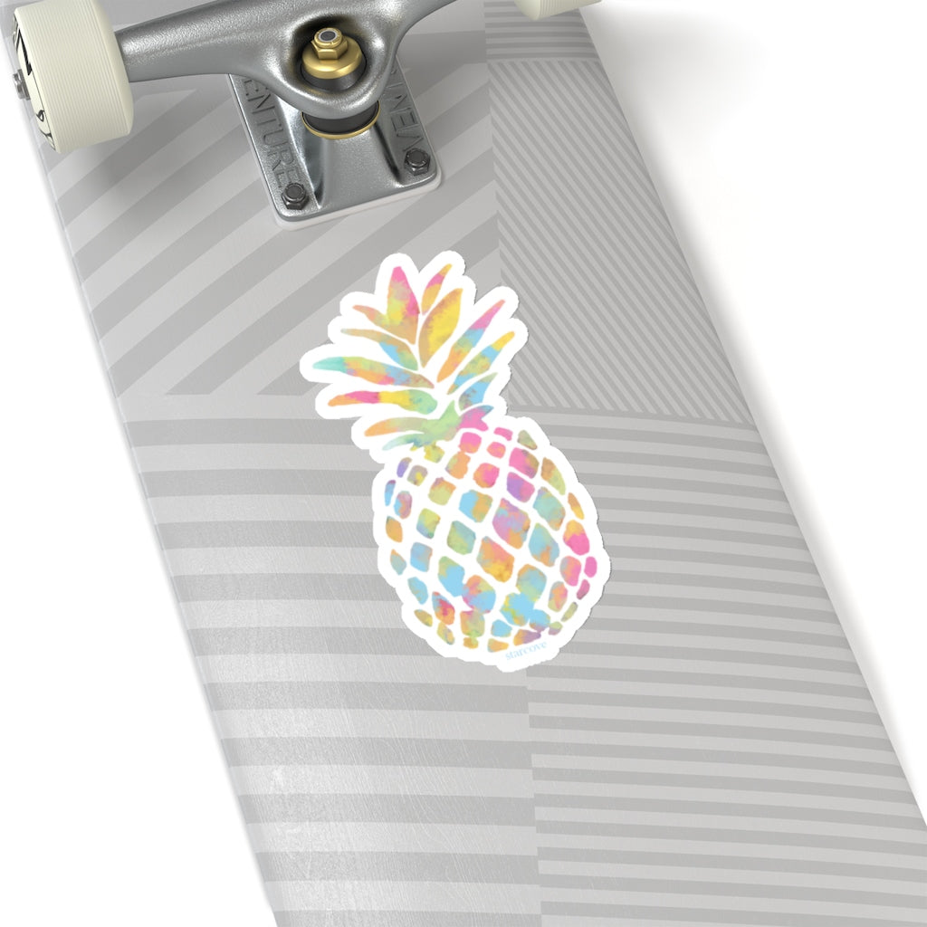 Watercolor Pineapple Sticker, Rainbow Colorful  Laptop Decal Vinyl Cute Waterbottle Tumbler Car Bumper Aesthetic Label Wall Mural Waterproof Starcove Fashion