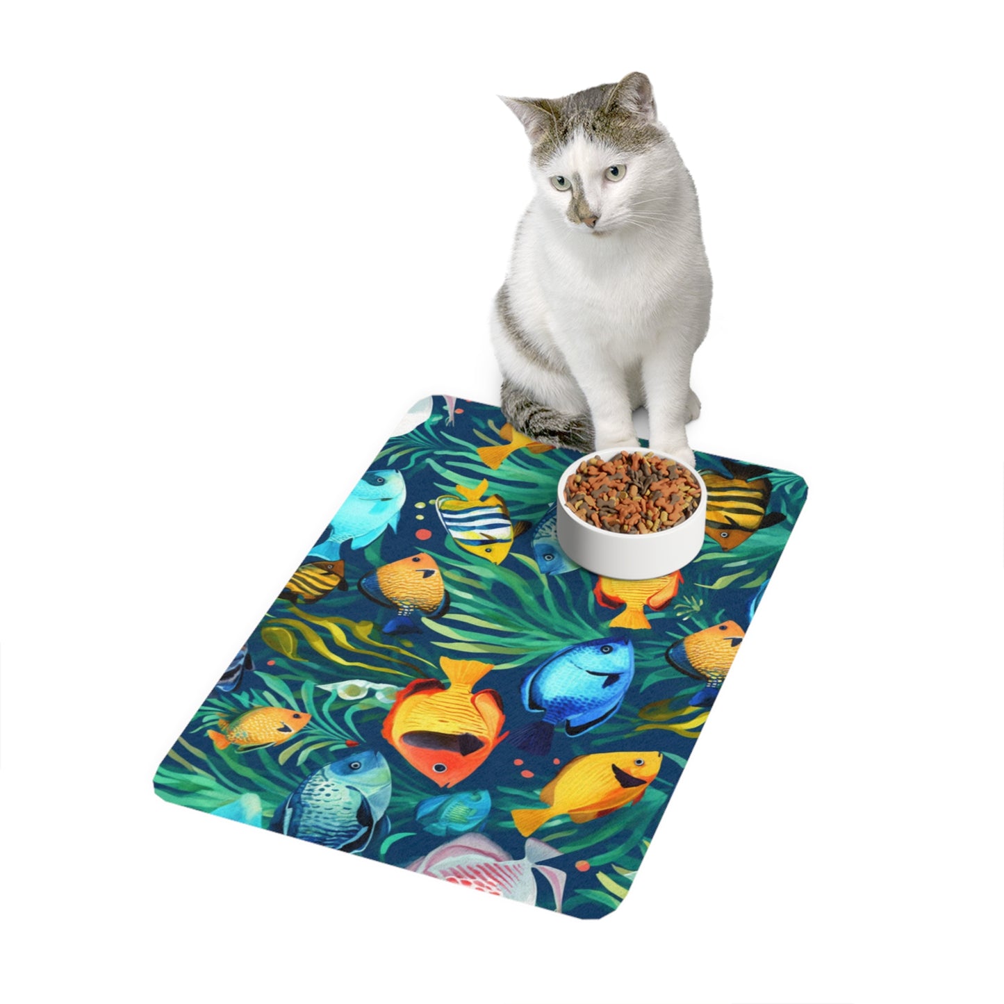 Cat Food Mat, Fish Cute Bowl Dish New Pet Feeding Water Eating Portable Placemat Waterproof Lover Gift