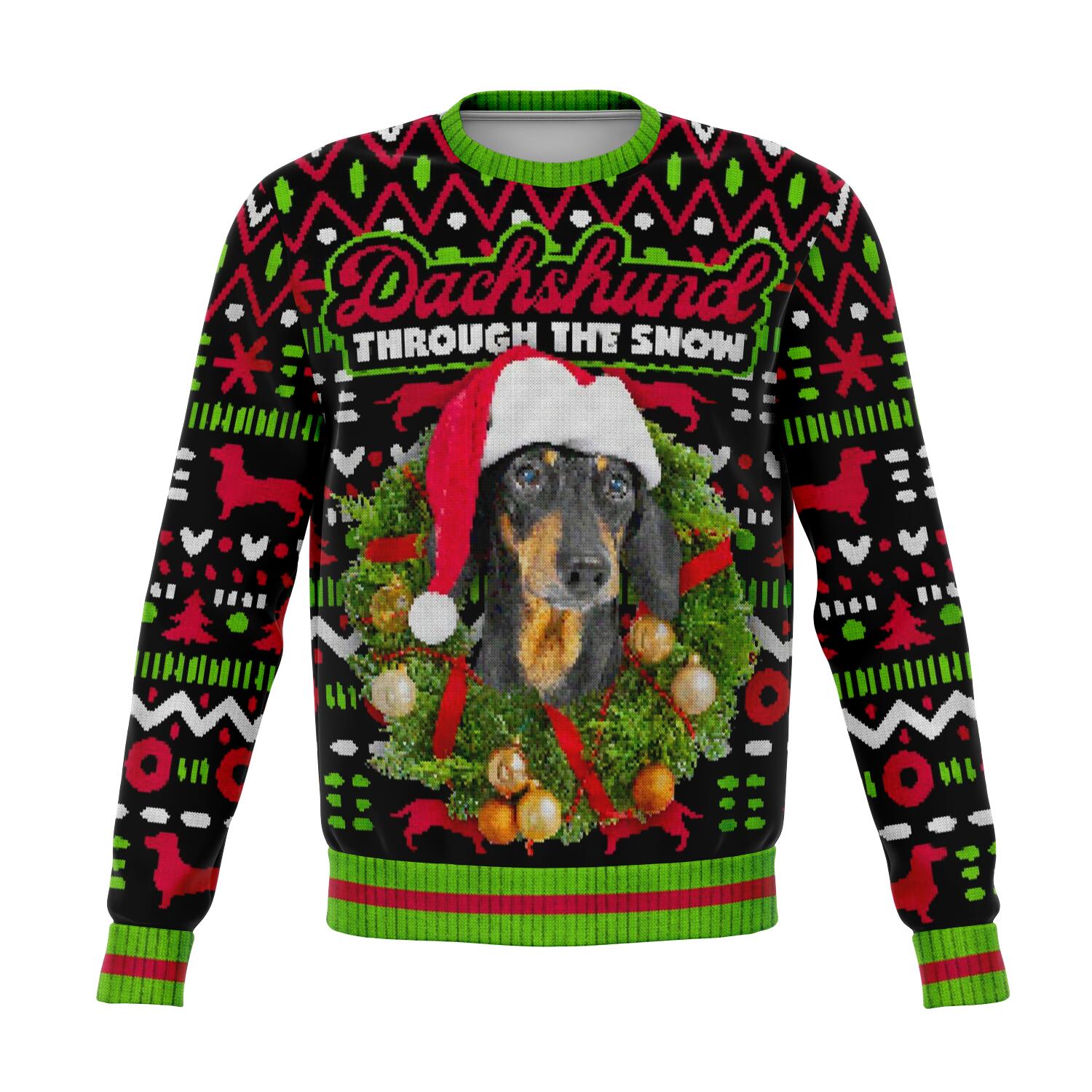 Dachshund Ugly Christmas Sweater, Dog Through the Snow Funny Print Party Sweatshirt Holiday Men Women Christmas Gift Plus Size Starcove Fashion
