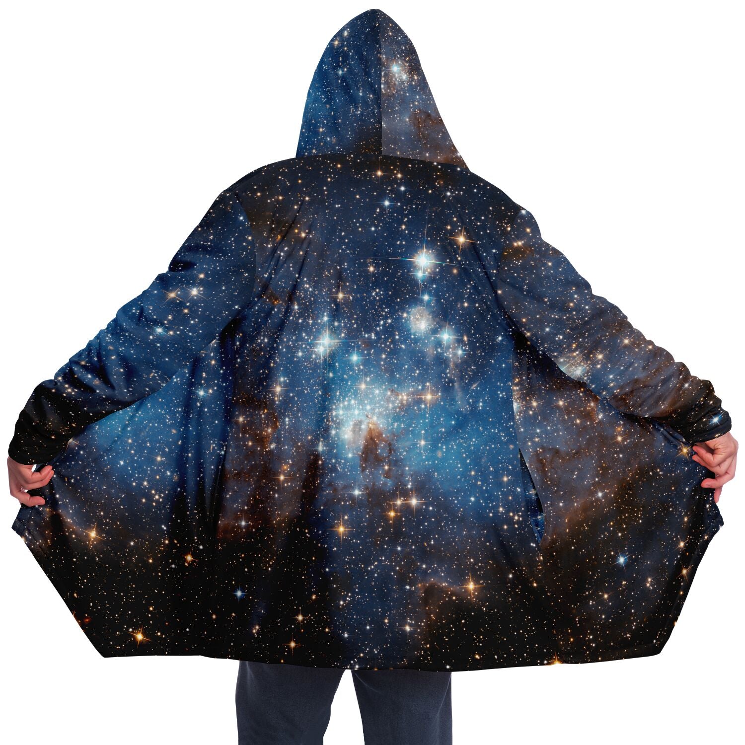 Galaxy Space Hooded Cloak, Stars Celestial Blue Men Women Modern Winter Warm Mink Blanket Cape with Pockets Starcove Fashion