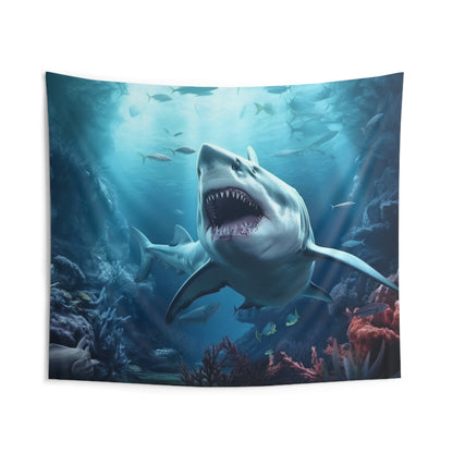 Great White Shark Tapestry, Underwater Wall Art Hanging Landscape Indoor Aesthetic Large Small Decor Bedroom College Dorm Room