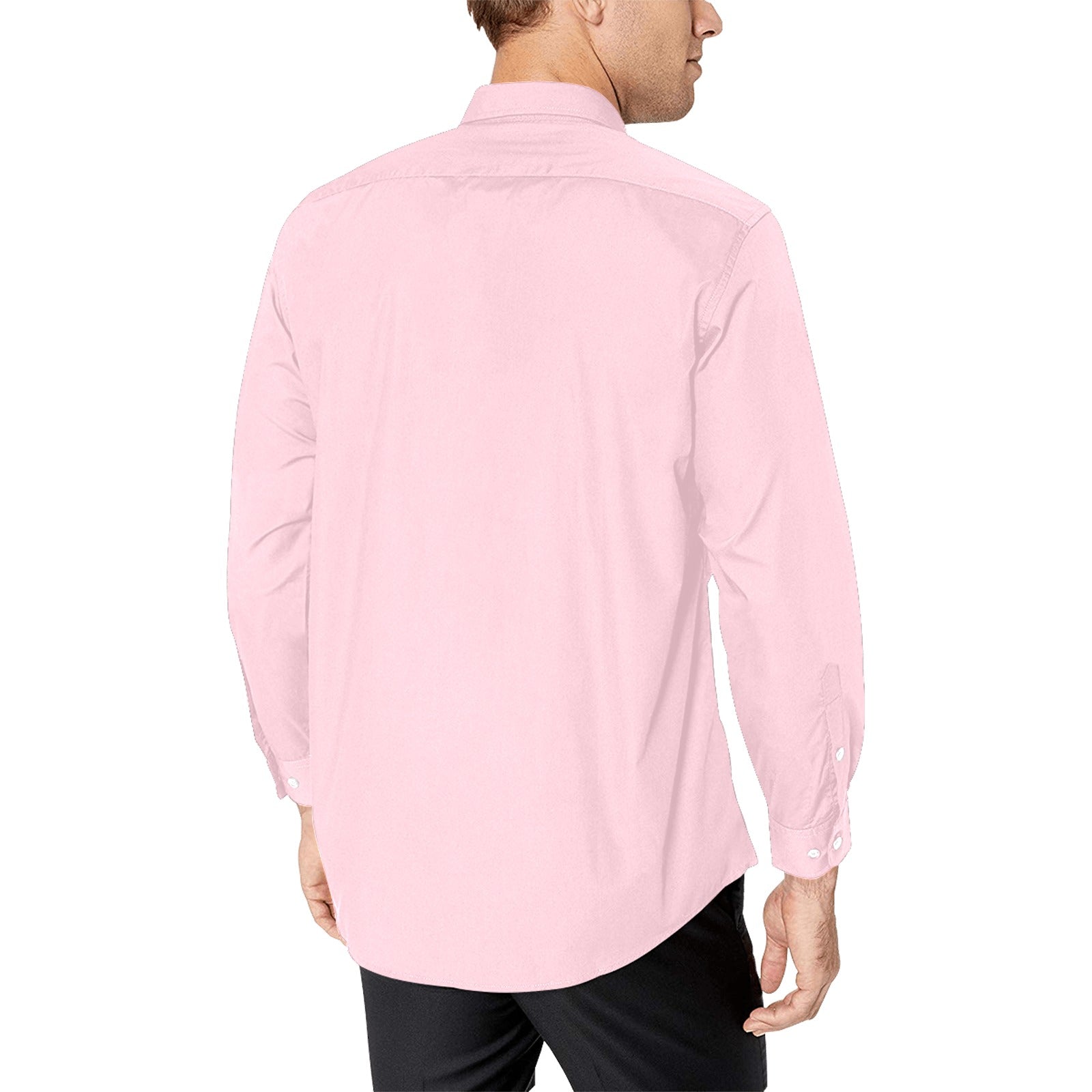 Pastel Pink Long Sleeve Men Button Up Shirt, Solid Light Print Dress Buttoned Collar Dress Shirt with Chest Pocket Starcove Fashion