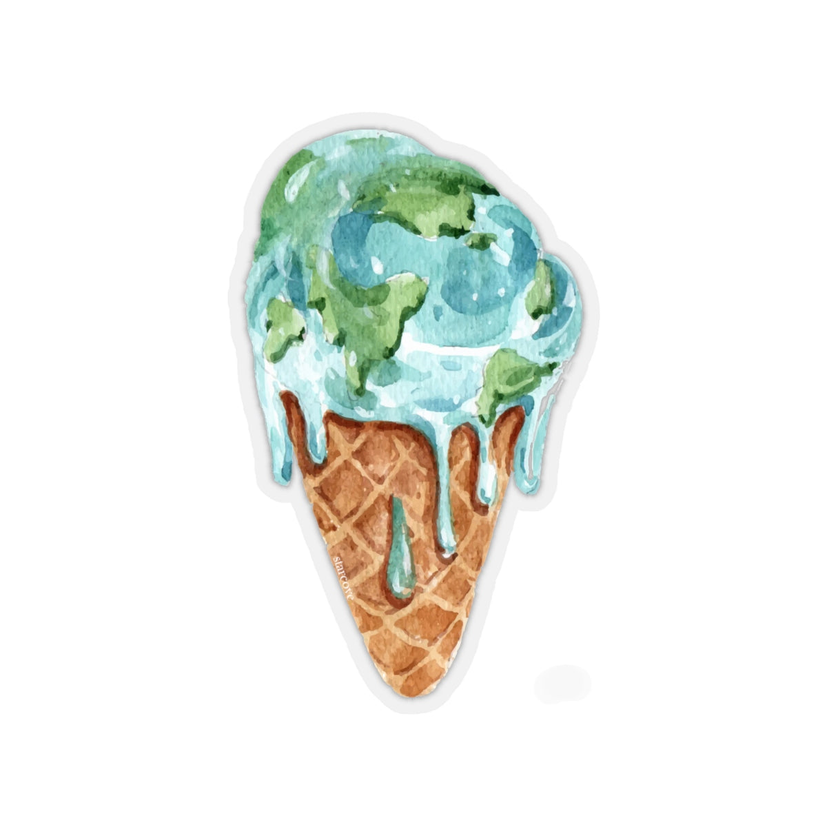 Melting Earth Ice Cream Cone Stickers, Climate Change Planet Global Warming Laptop Vinyl Cute Waterbottle Tumbler Car Bumper Aesthetic Decal Starcove Fashion