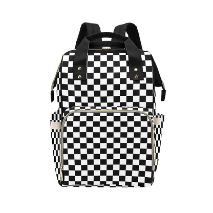 Checkered Diaper Bag Backpack, Black White Check Baby Boy Girl Waterproof Insulated Pockets Stylish Mom Dad Designer Men Women Multipurpose