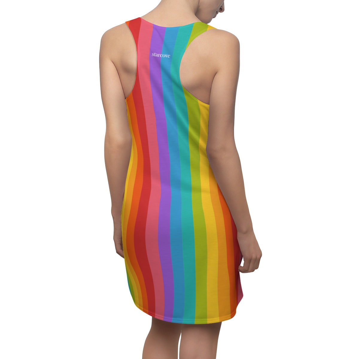 Rainbow Dress Women, Vintage Rainbow Pride Clothes, Tropical Colorful Vertical Striped Tank Racerback Dress Starcove Fashion