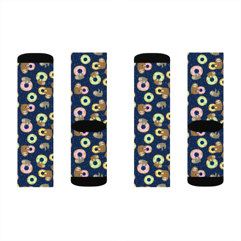 Cute Sloth Sweet Doughnuts Socks, Donut 3D Sublimation Women Men Funny Fun Novelty Cool Funky Crazy Casual Cute Crew Unique Gift Starcove Fashion
