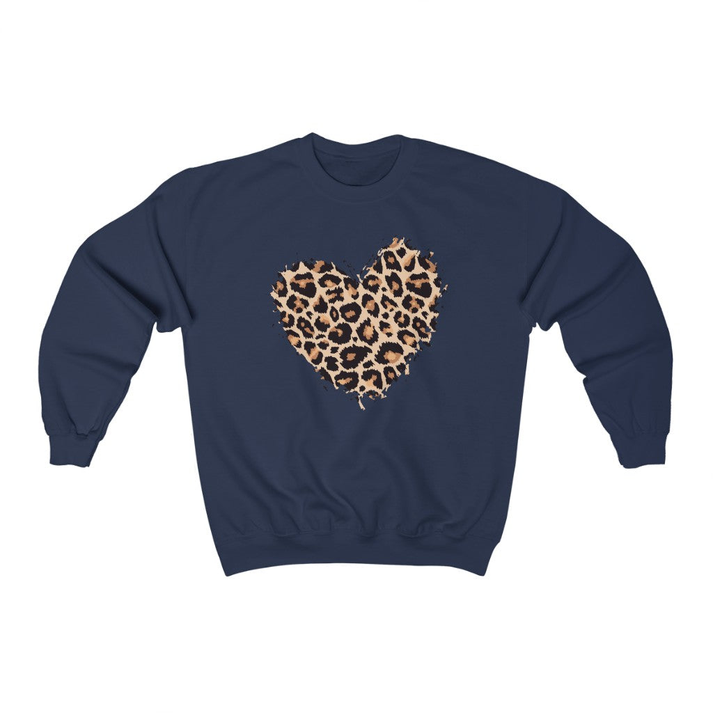 Leopard Heart Sweatshirt, Cheetah Graphic Valentines Day Crewneck Fleece Sweater Pullover Men Women Aesthetic Top Starcove Fashion
