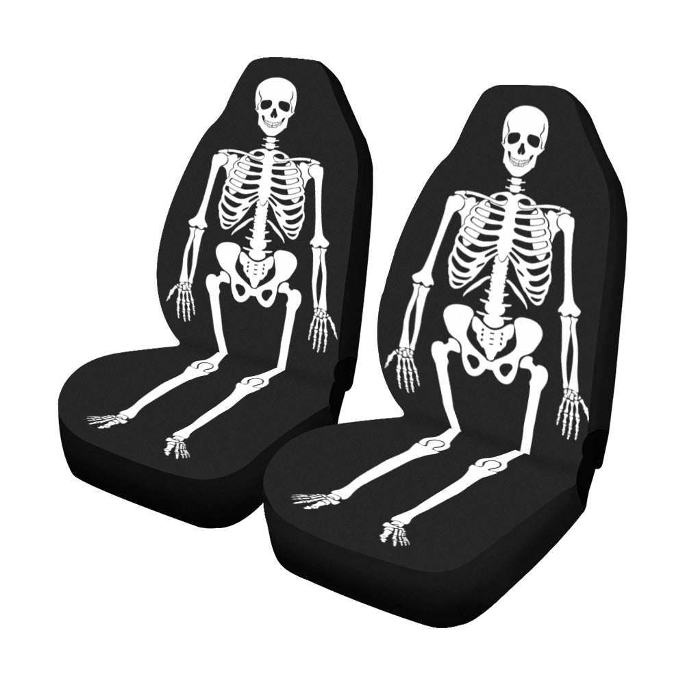 Skeleton Car Seat Covers 2 pc, Goth Bones Print Black White Skull Front Seat Universal Fit Car SUV Seat Protector Accessory Decoration Starcove Fashion