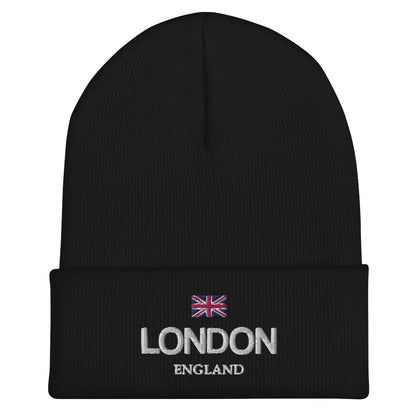 London Embroidered Cuffed Beanie, England UK Flag Embroidery Party Men Women Winter Adult Aesthetic Cap Hat Gift