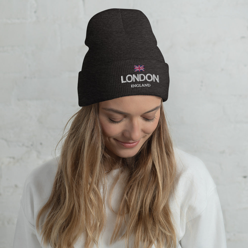 London Embroidered Cuffed Beanie, England UK Flag Embroidery Party Men Women Winter Adult Aesthetic Cap Hat Gift Starcove Fashion