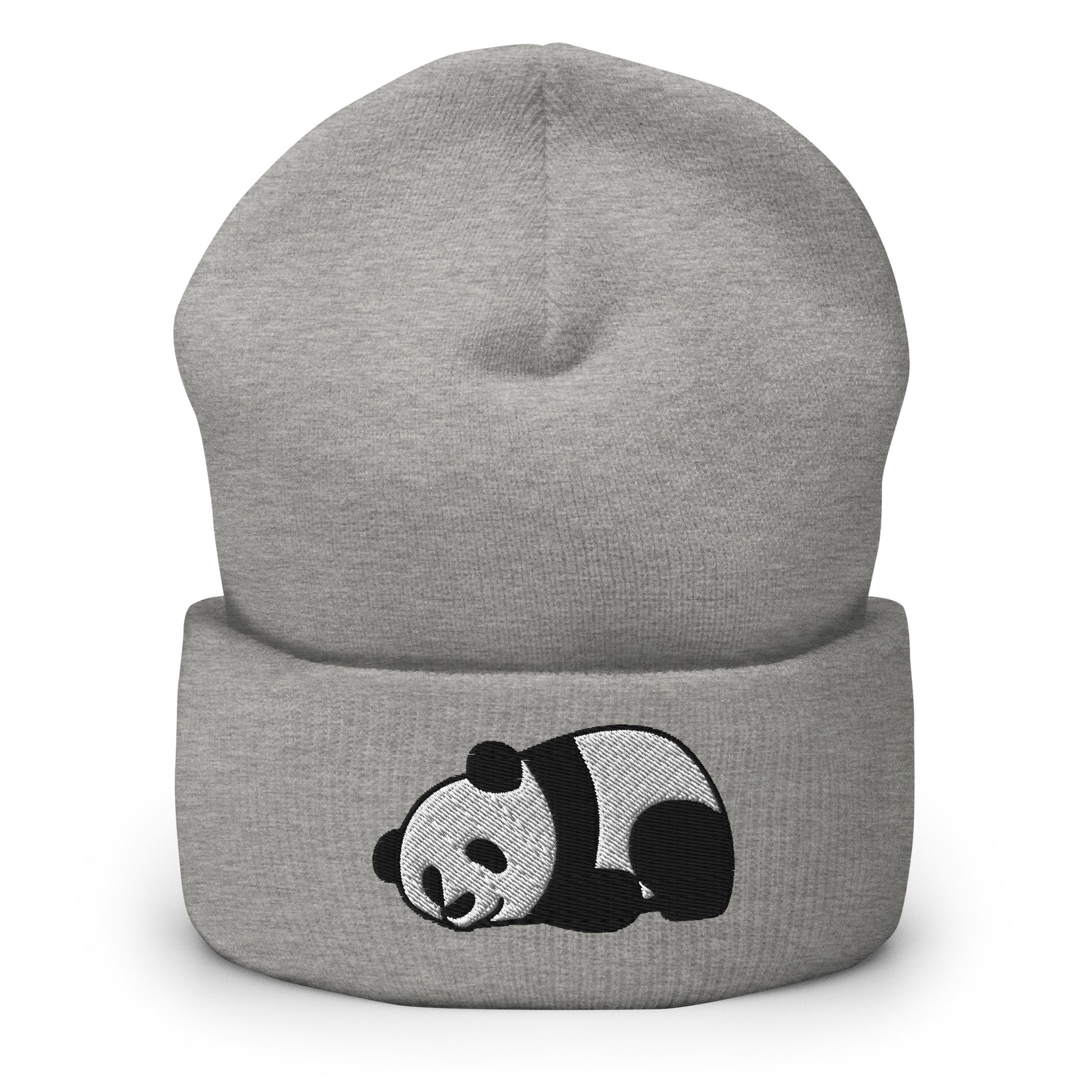 Sleepy Panda Bear Embroidered Cuffed Beanie, Black White Embroidery Party Men Women Stretchy Winter Adult Aesthetic Cap Hat Gift Starcove Fashion