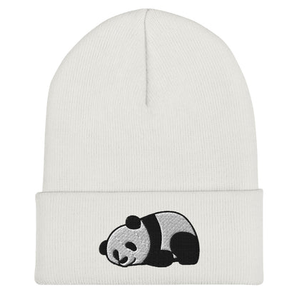 Sleepy Panda Bear Embroidered Cuffed Beanie, Black White Embroidery Party Men Women Stretchy Winter Adult Aesthetic Cap Hat Gift Starcove Fashion