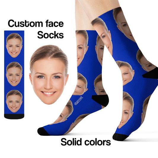 Custom Face Socks, Solid Color Photo Face Dog Print Personalized 3D Sublimation Socks Women Men Funny Novelty Cool Funky Crazy Unique Gift Starcove Fashion