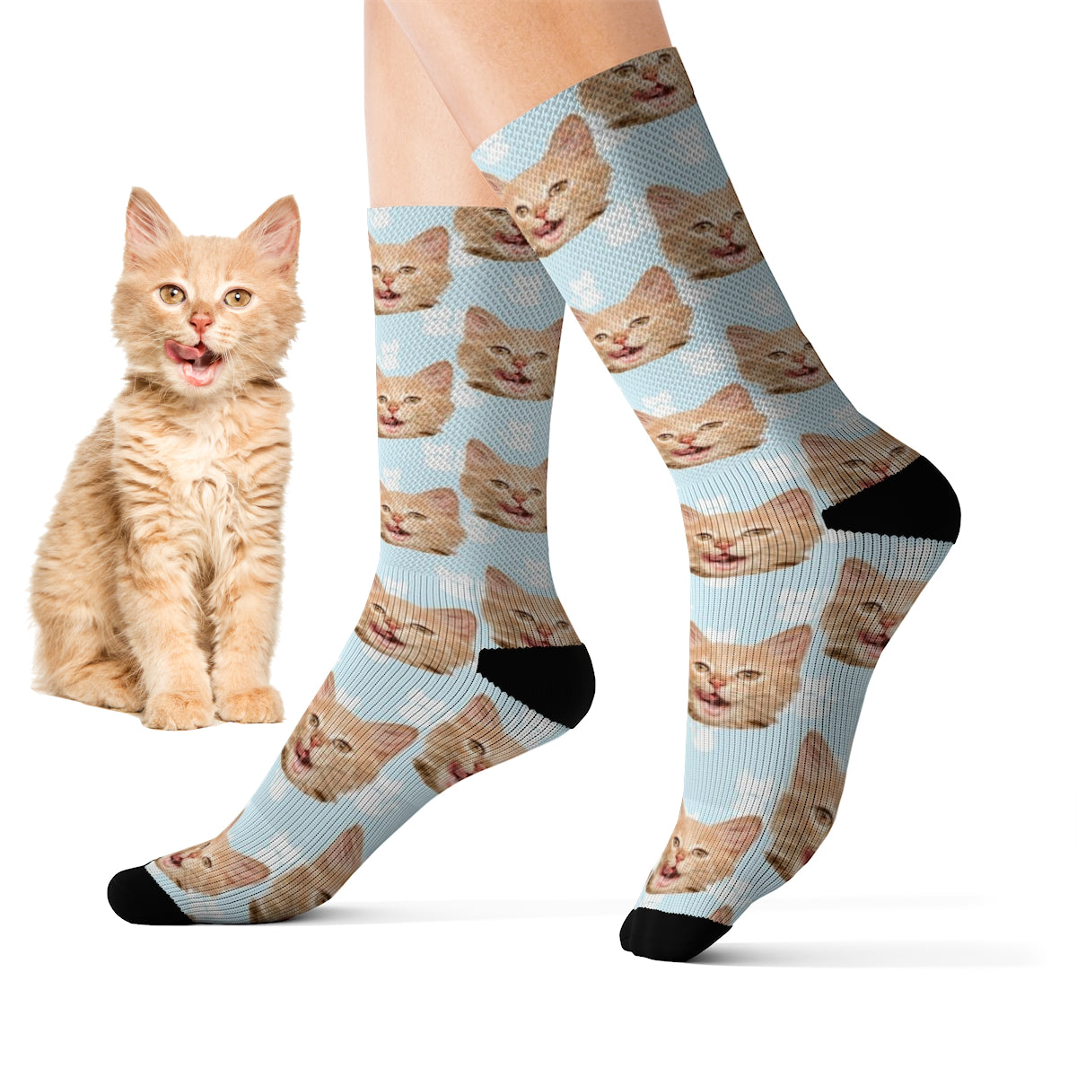 Custom Cat Face Socks, Photo Crew 3D Sublimation Women Men Mom Fun Novelty Cool Crazy Cute Unique Cat Lover Gift Starcove Fashion