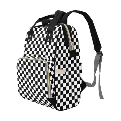 Checkered Diaper Bag Backpack, Black White Check Baby Boy Girl Waterproof Insulated Pockets Stylish Mom Dad Designer Men Women Multipurpose