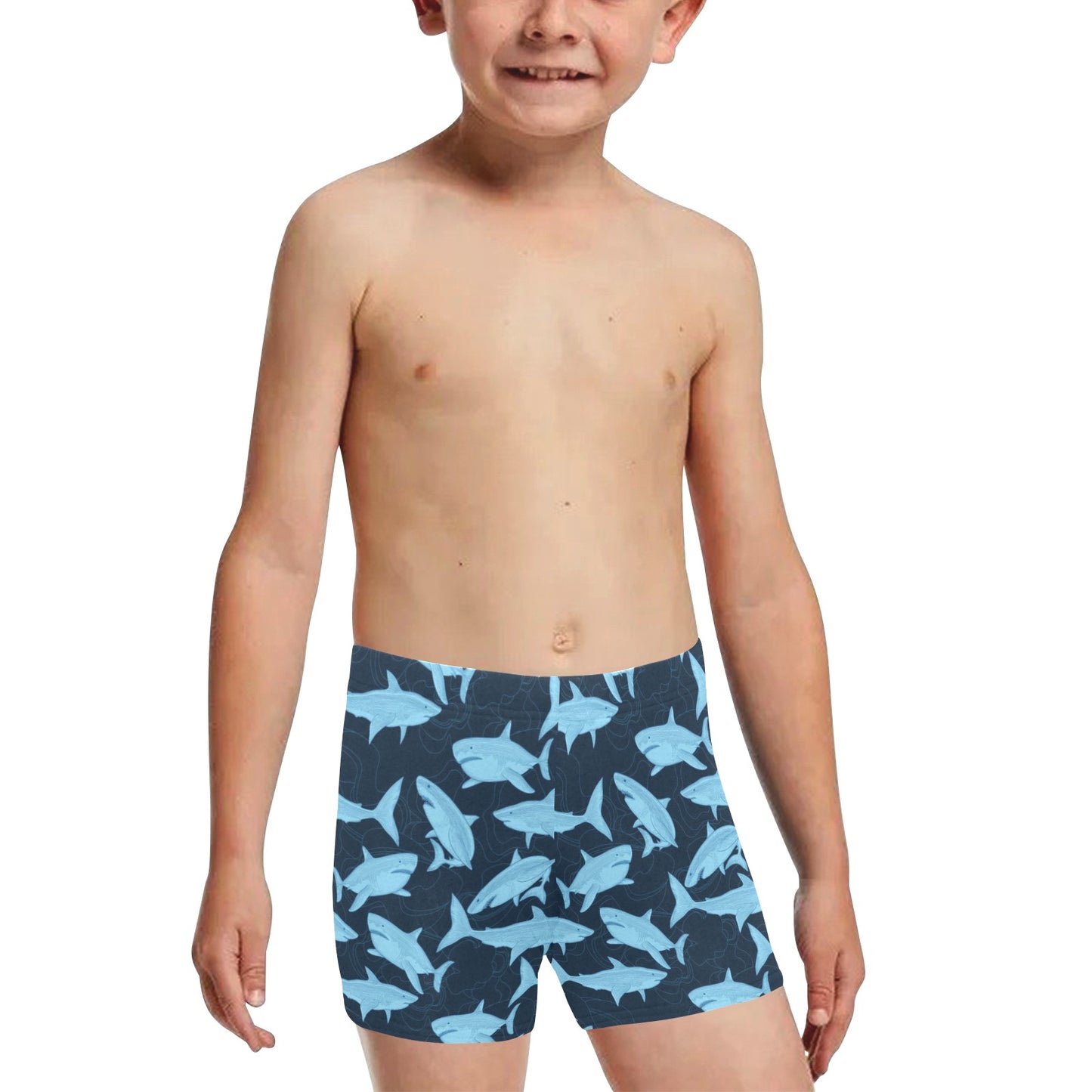 Shark Boys Swim Trunks shorts (2-7), Navy Blue Bathing Suit Toddler Beach Swim Kids with Inner Lining Drawstring Casual Shorts Swimsuit Starcove Fashion