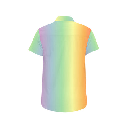 Pastel Rainbow Shirt Mens, Ombre Gradient Striped Short Sleeve Button Up Green Purple Print Casual Buttoned Down Summer Dress Gift Starcove Fashion